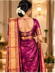Back view of a draped silk saree